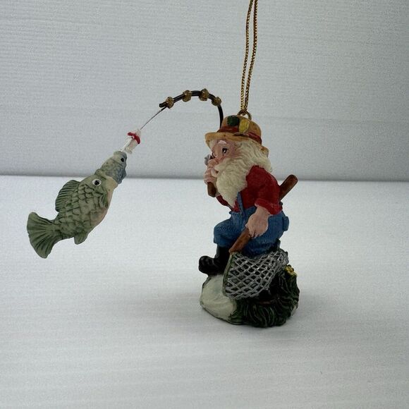 Fisherman Santa Ornament Christmas Fishing Pole & Fish Cute Holiday Decor - Picture 4 of 9